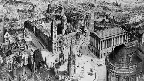 'An illustration of the centre of Birmingham showing its Classical buildings