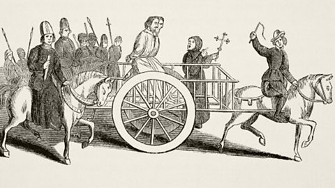 Two Lollards being taken to their execution on a horse drawn cart