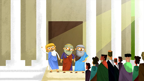 Cartoon of an ancient Greek council. 