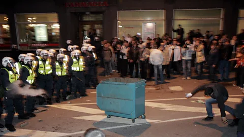 Raigo Pajular/AFP/Getty Images A cyber-attack that spread disinformation in Estonia in 2007 led to violent protests on the streets of the capital Tallinn (Credit: Raigo Pajular/AFP/Getty Images)