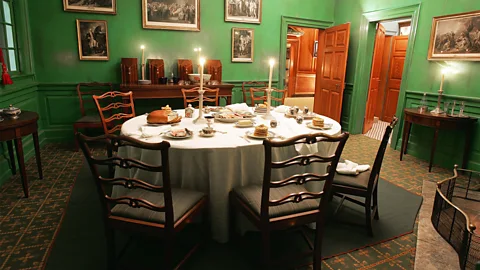 Joe Raedle/Getty Images A small dining room is set at George Washington's Mount Vernon Estate in Virginia (Credit: Joe Raedle/Getty Images)