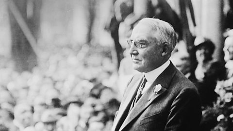 A black and white photograph of President Warren Harding.