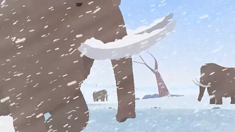 A mammoth in the snow.