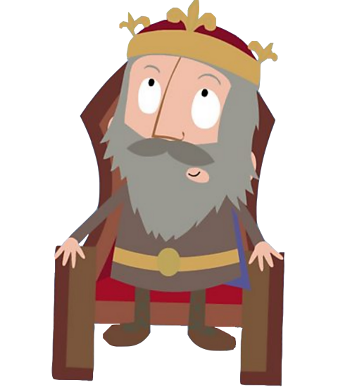 A cartoon of Alfred the Great sitting on a throne.