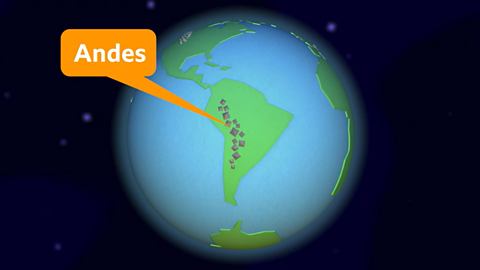 Cartoon globe showing the Andes on the continent of South America. 