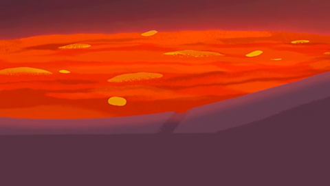 Cartoon of red and orange lava.