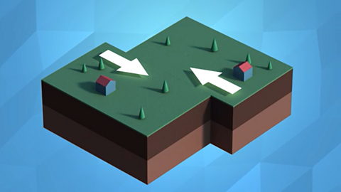 A diagram of two tectonic plates sliding against each other.