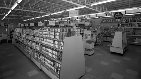 Inside a supermarket in Barnsley, 1961.