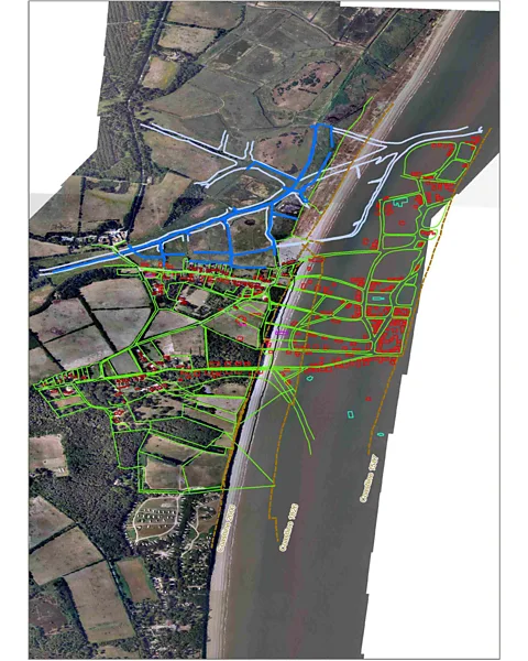 GeoData University of Southampton A map put together by Sear’s team shows where the 16th-Century coastline and buildings would have been (Credit: GeoData University of Southampton)