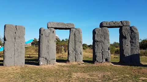 The grey polystyrene blocks of Foamhenge in Virginia, United States.