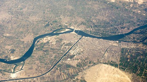 An aerial photograph of the River Nile. 