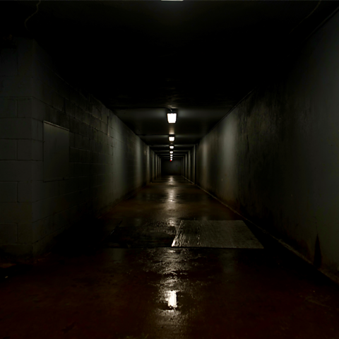 A photo of a long dark corridor