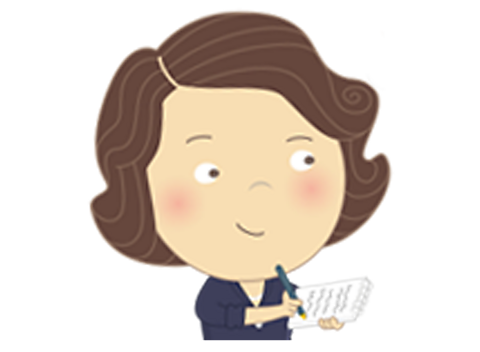 Cartoon of Caroline Haslett with a notebook and pen.