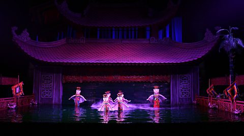 Water puppets in action at the Thang Long Water Puppet Theatre in Hanoi.