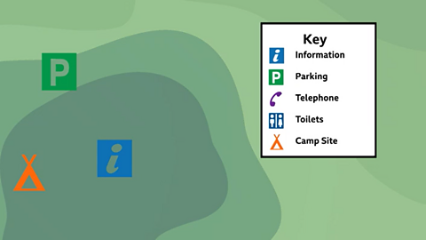 A map with symbols on it and a key to the right.