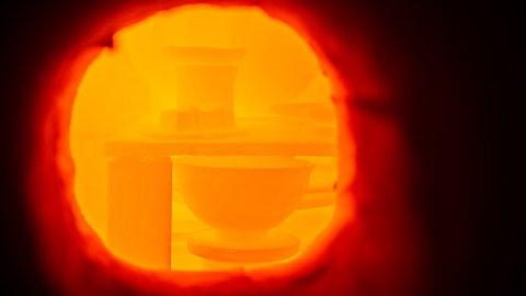 Clay pots are heated to very high temperatures in a kiln