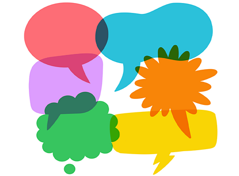 A picture of different coloured speech bubbles