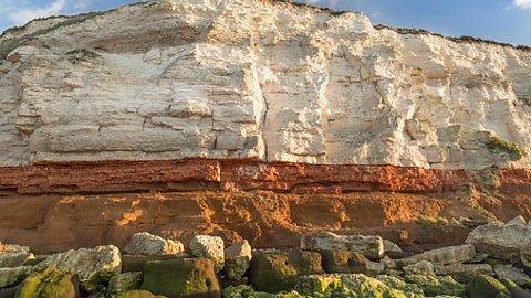 Sedimentary rock showing different layers within the rock