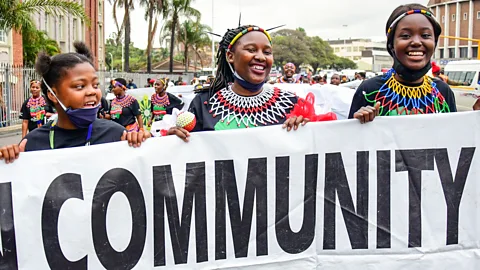 Darren Stewart/Gallo Images/Getty Images Young activists in Durban, South Africa. Africa is vulnerable to climate change, yet contributes only 3.8% to global emissions (Credit: Darren Stewart/Gallo Images/Getty Images)