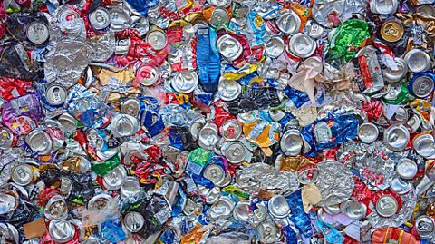 Aluminium drink cans piled up and ready to be recycled