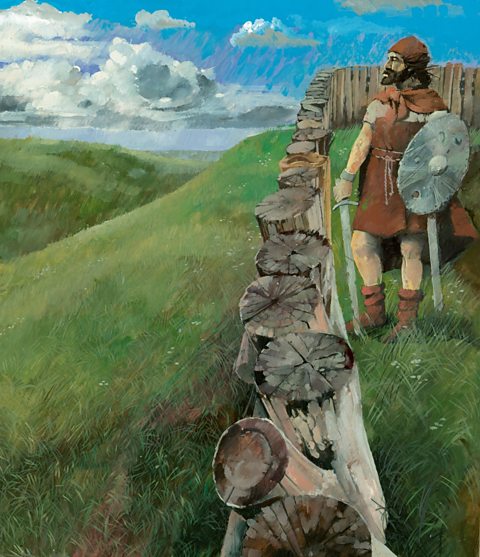 A reconstruction drawing of an Iron Age tribesman at Maiden Castle.