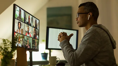 Getty A man on a work call from home