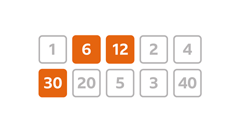 Same boxes with six, twelve and thirty all highlighted orange.