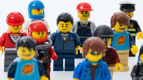 A series of Lego mini figures portraying a variety of jobs.