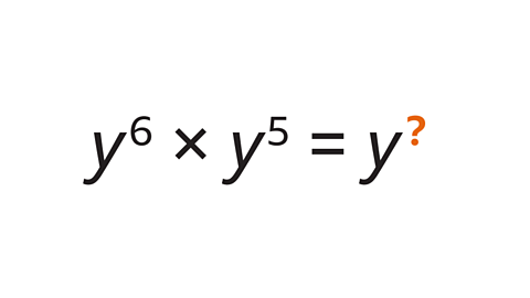 Y to the power of six multiplied by y to the power of five equals y to the power of question mark.