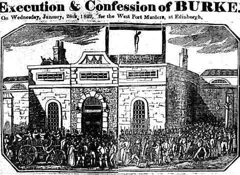 An illustration depicting the execution of William Burke in 1829.