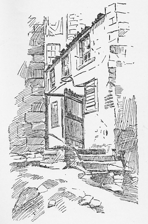 A contemporary sketch of William Hare's lodging house.