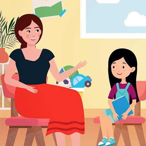 Illustration of a parent leading an activity with a child