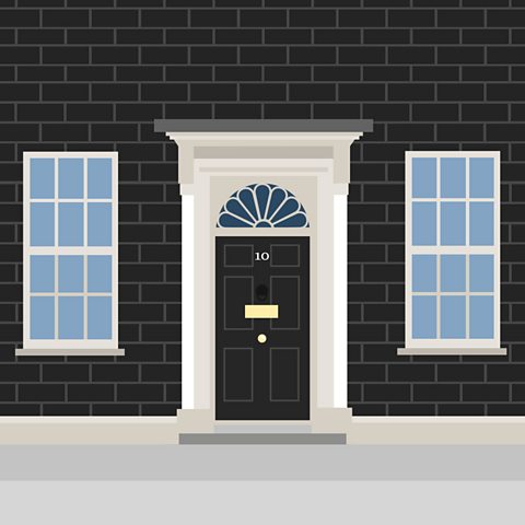 A cartoon image of the door of 10 Downing Street.