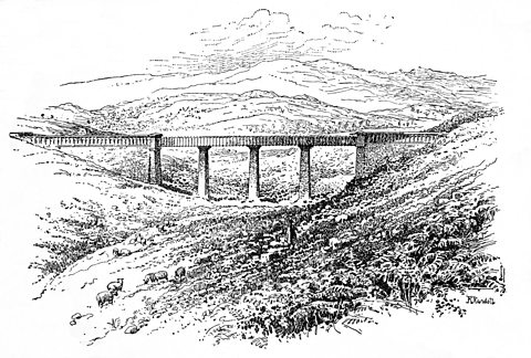 An engraving showing the Loch Katrine Aqueduct, 1860.