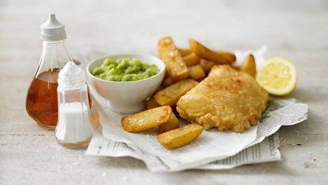 fish, chips and mushy peas