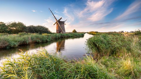 Fens and the ruins of Brograve windmill near Horsey on the Norfolk Broads.