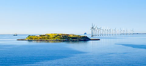 Wind turbines in the middle of water