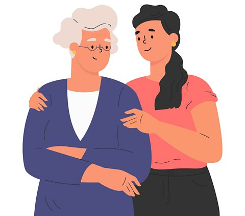 Picture of a young woman hugging an elderly woman