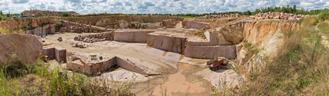 A photo of a large area with rocks cut into flat surfaces