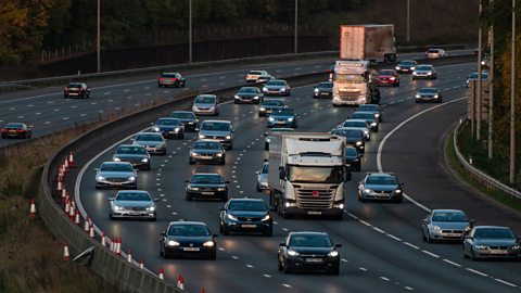 Cars on the motorway at night.