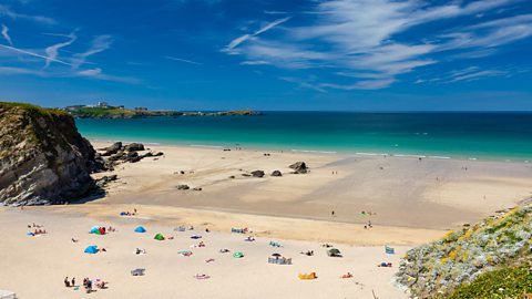 Sandy beach and blue sea of Cornwall.