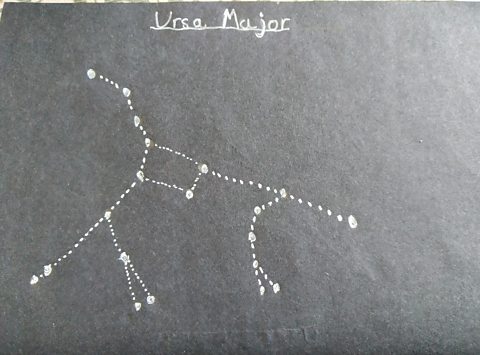 Louise has drawn the constellation Ursa Major using silver pen on black card to make it stand out.