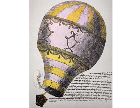 A drawing of the Montgolfier hot air balloon.