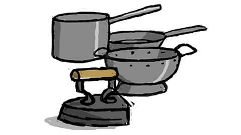 Pots and iron.