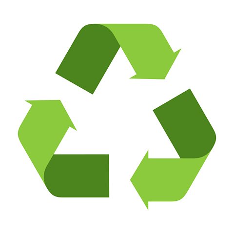 Green arrows in a triangle, a recycling symbol.