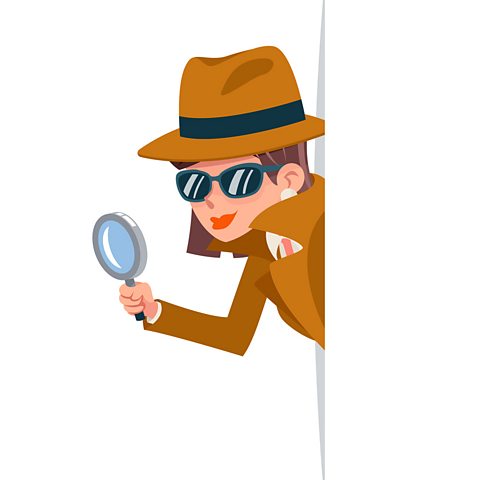 Cartoon of a female detective with a magnifying glass 