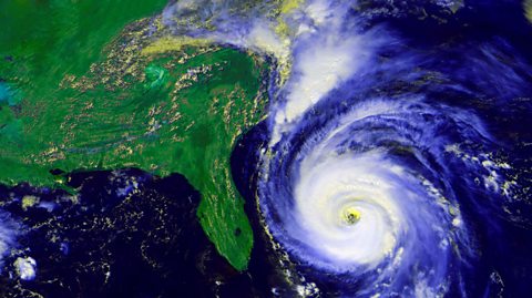 Hurricane approaching Florida from space.