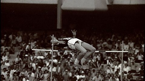 American high jumper Dick Fosbury performing the famous Fosbury Flop.