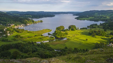 Lake Windermere and the green hills that surround it.