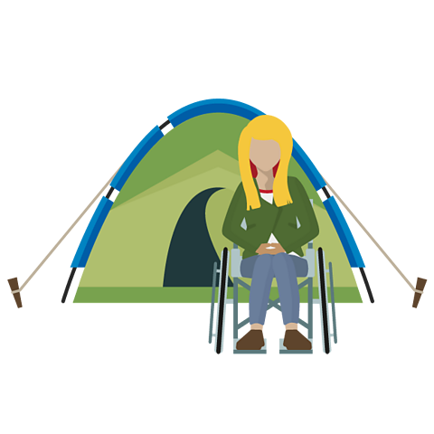 A girl sat on a camping chair outside a tent